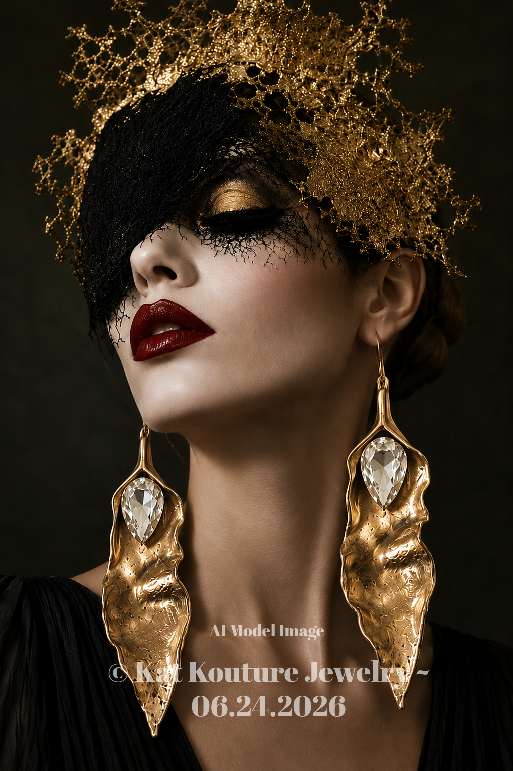 Sculpted Gold Metalic Abstract Leaf Shoulder Dusters - Haute Couture