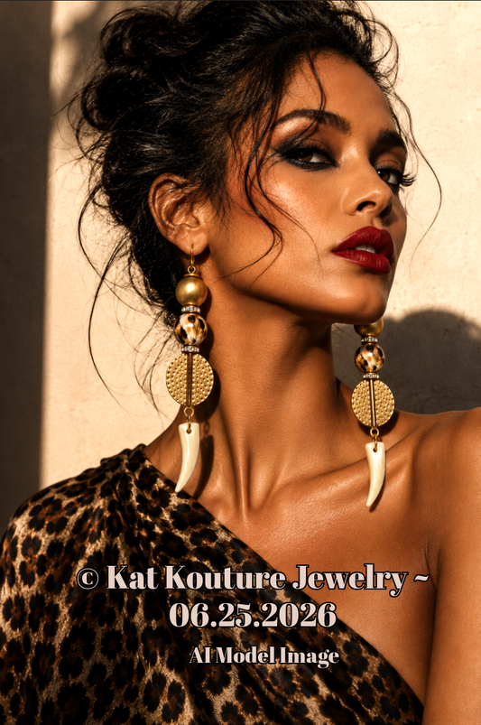 Golden Safari Inspired Shoulder Duster Pierced Earrings - Haute Couture