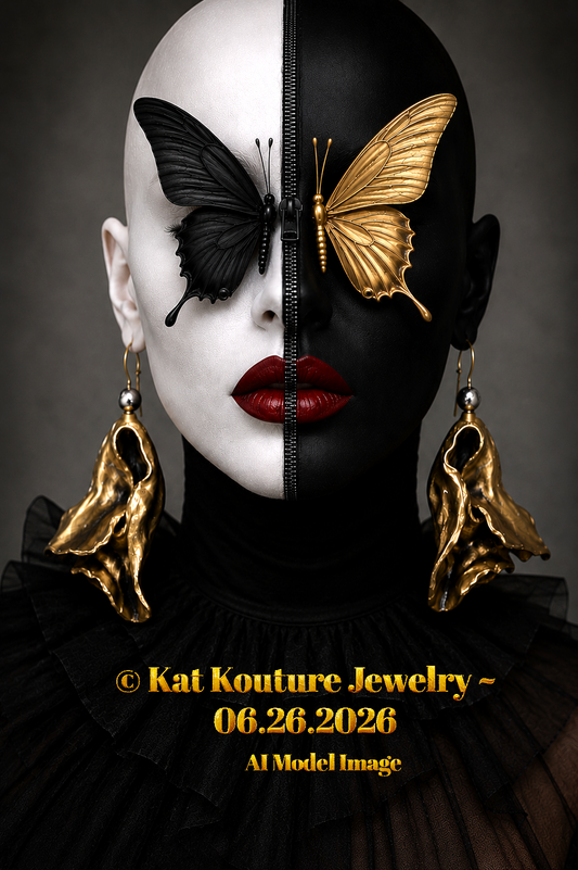 Hand Sculpted Faux Gold Metal Industrial Pierced Earrings - Dramatic