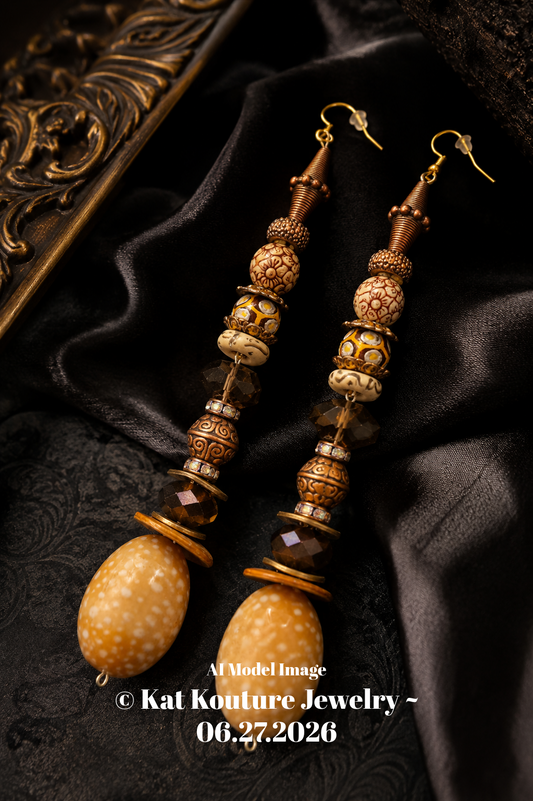 Earth Tone Shell & Gemstone Beaded Shoulder Dusters - Extra Long