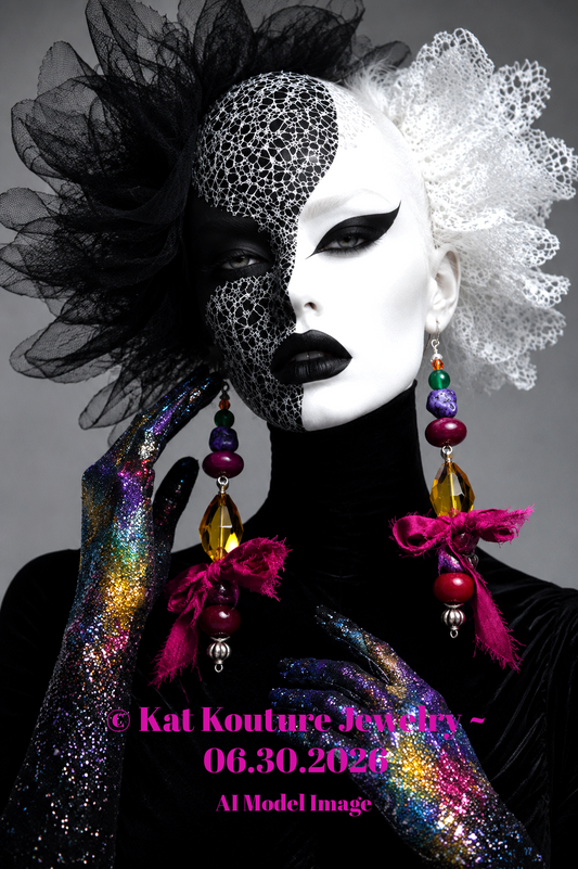 Bold Colorful Beaded Long Drop Pierced Statement Earrings - Sari Silk