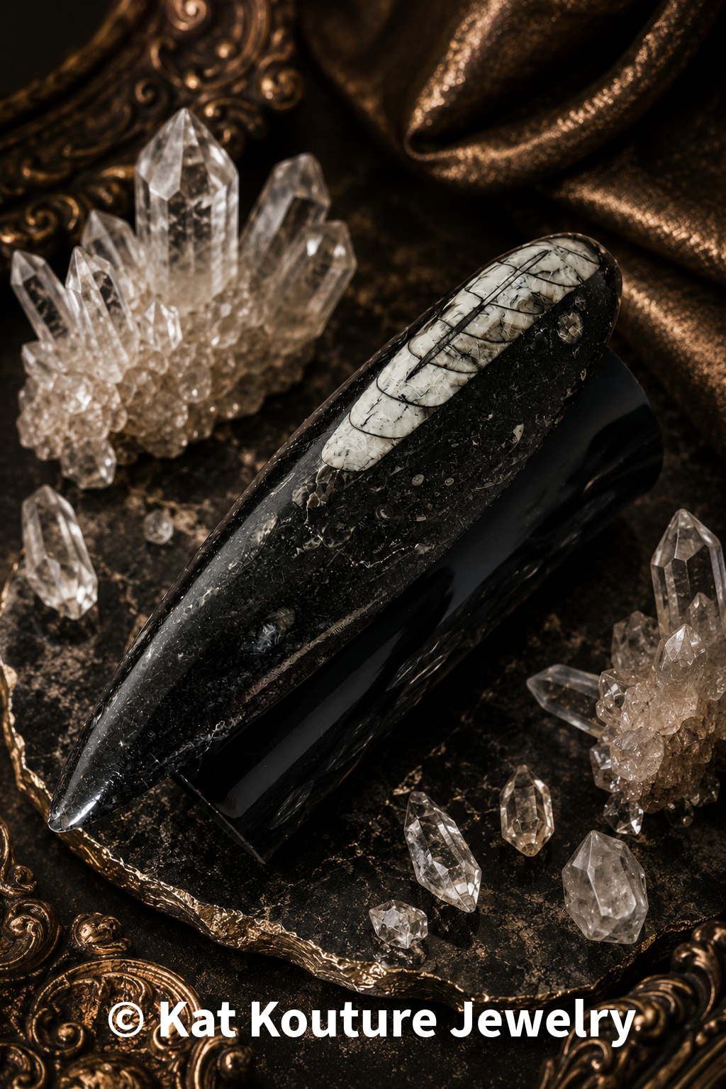 Orthoceras Prehistoric Fossil Wide Black Statement Cuff - Dramatic