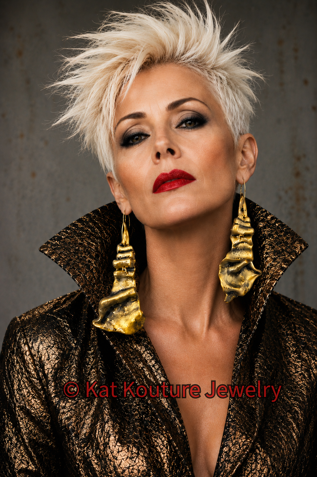 Faux Gold Metal Hand Sculpted Dangle Pierced Earrings - Posh Rich Bold