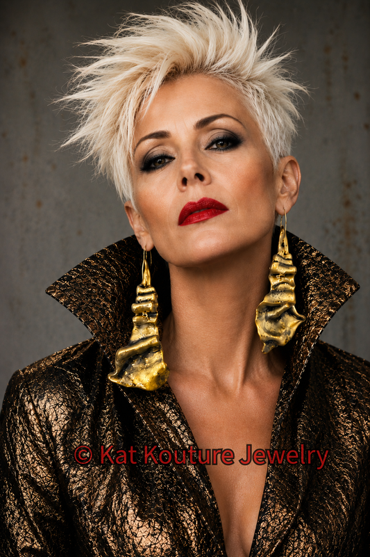Faux Gold Metal Hand Sculpted Dangle Pierced Earrings - Posh Rich Bold