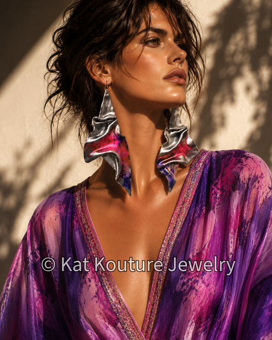 Avant Garde Abstract Draped Wing Shoulder Duster Earrings - Edgy