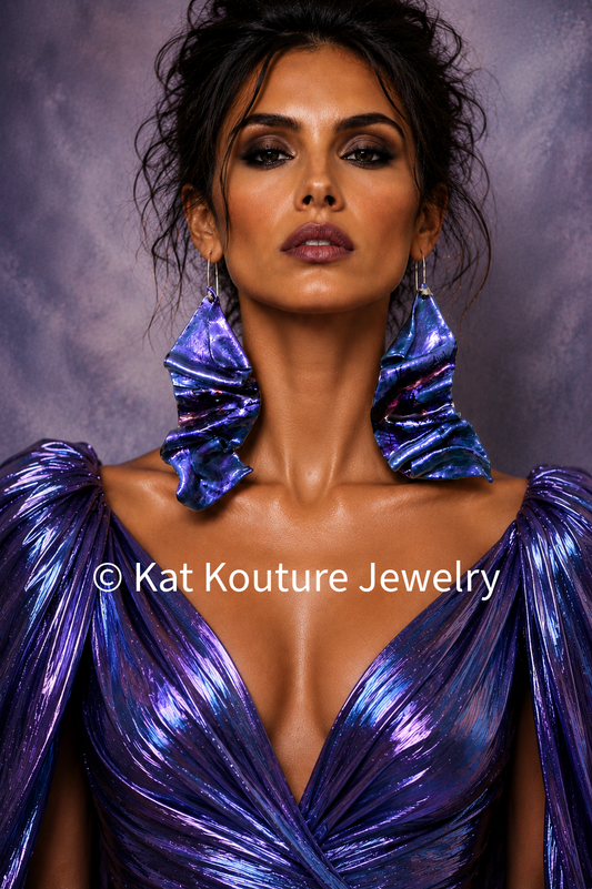 Metallic Purple Sculpted Sensuous Freeform Avant Garde Earrings
