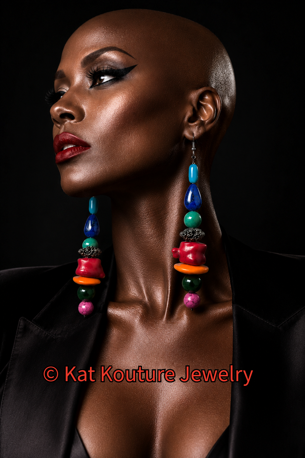 Multi Colored Mixed Gemstone Long Pierced Earrings - Bold Chunky