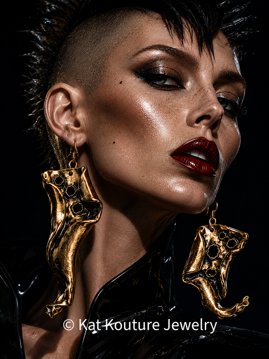 Avant Garde Sculpted Copper Rose Gold Sculpted Pierced Earrings ~ Edgy
