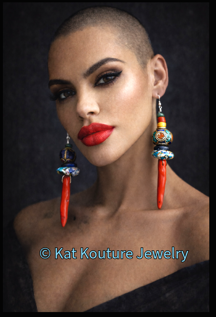 Red Branch Coral & Mixed Tribal Bead XL Pierced Statement Earrings