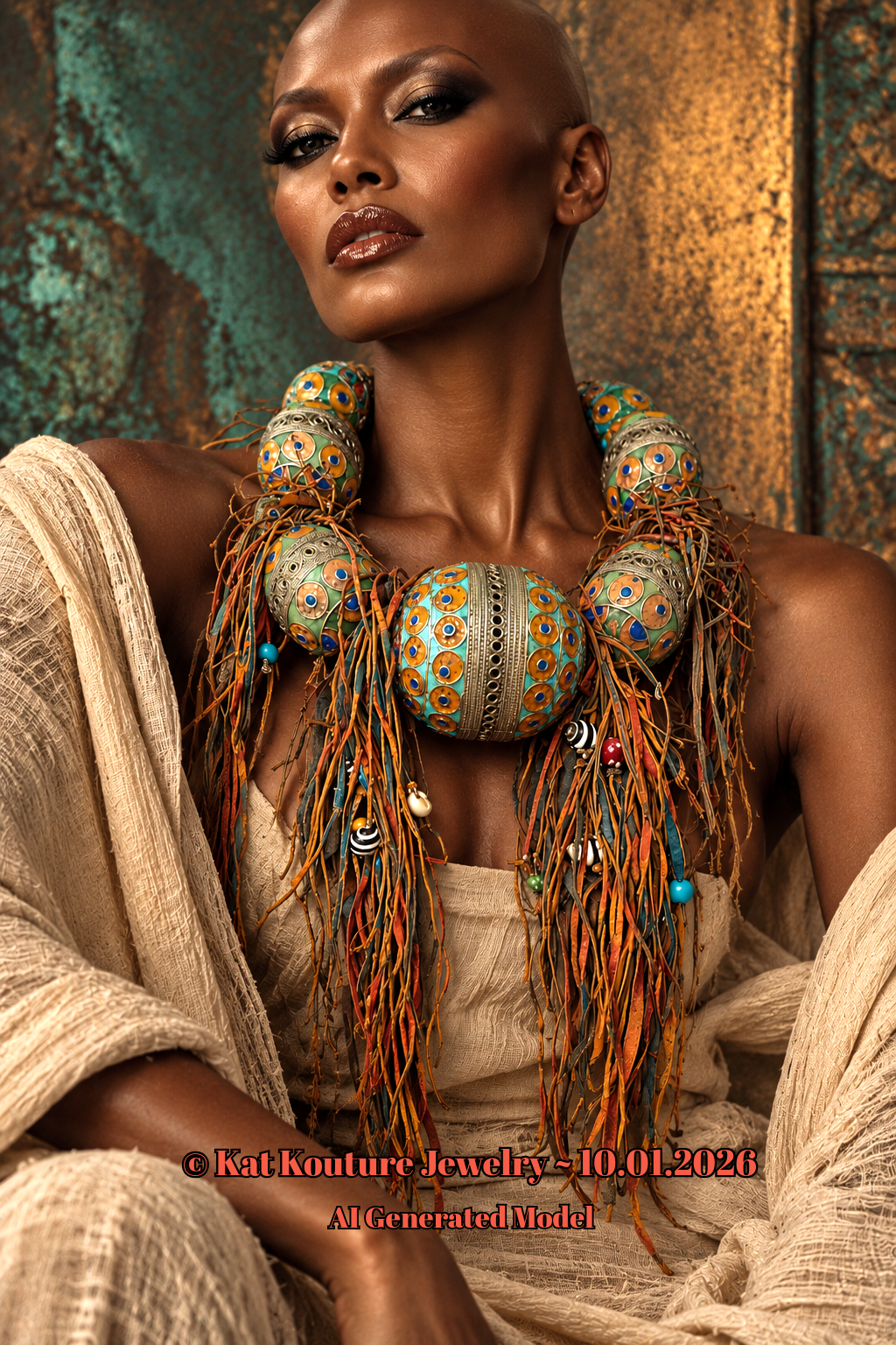 Huge Berber Egg Beaded Leather Fringe Tribal Statement Necklace - Luxe