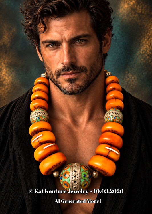 Luxury Oversized Moroccan Resin Berber Egg Tribal Statement Necklace