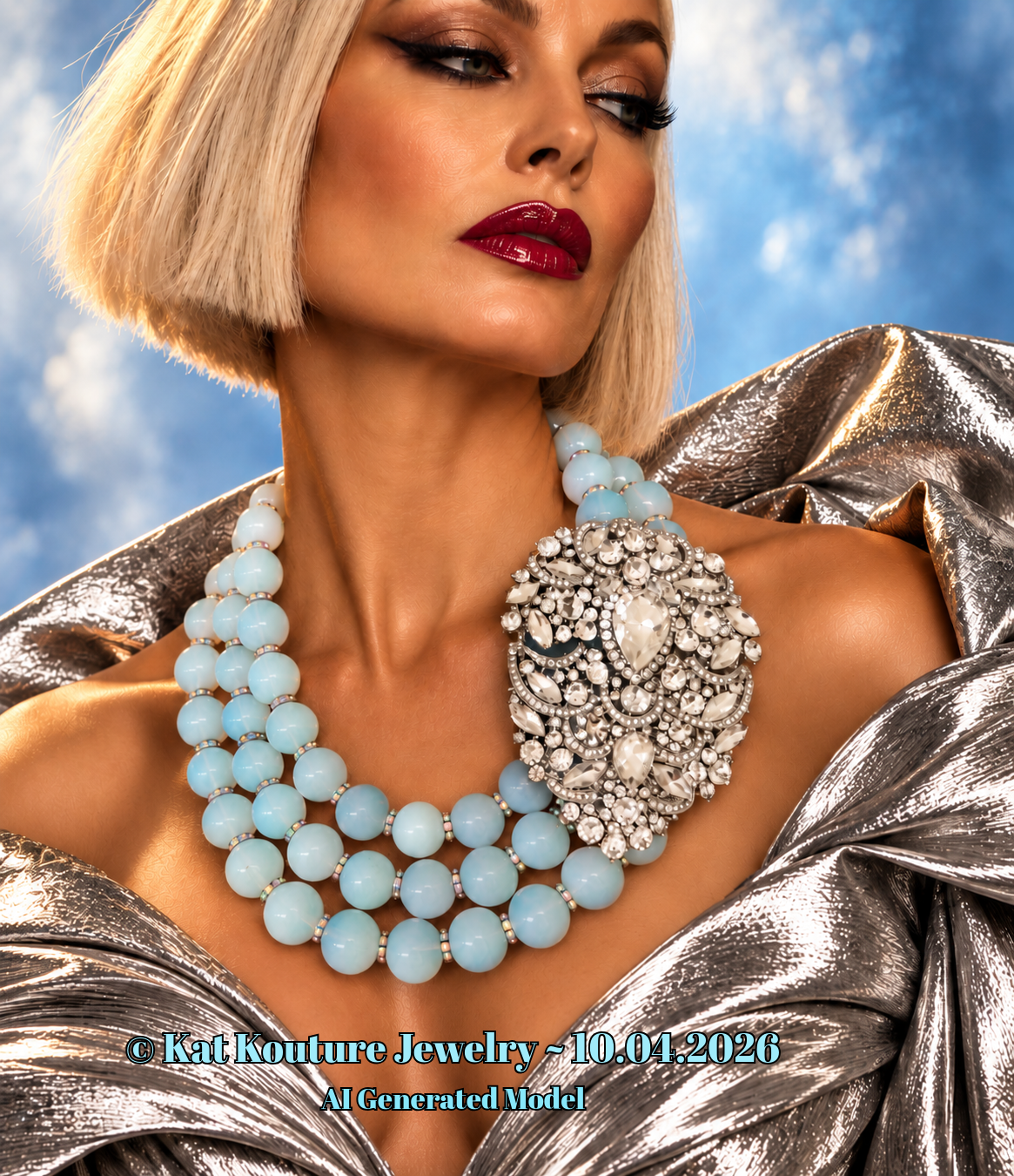 Opalescent Multi-Strand Statement Necklace W/Rhinestone Pendant - Luxe