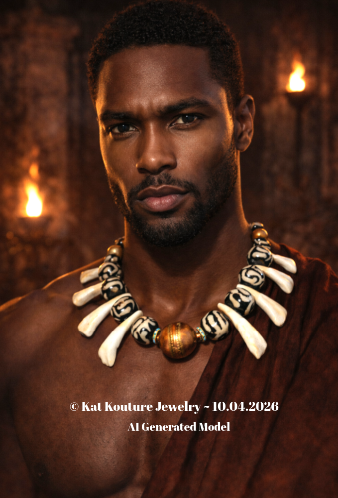 Unisex Tribal Necklace With Bone Copper & Buffalo Incisor Teeth - Wild