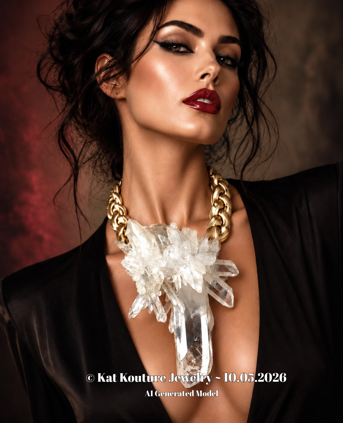 High End Gemmy Quartz Statement Necklace with a Gold Tone Vintage Chain