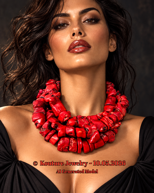 Chunky, Bold & Dramatic Red Coral Luxury 3 Strand Statement Necklace