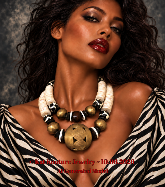 Tribal Luxury Statement Necklace Set of Two - Cream, Brown & Gold