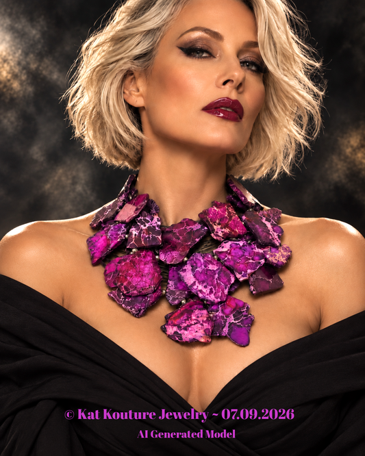 Variegated Purple Sea Sediment Resin Slab Statement Necklace - Bold