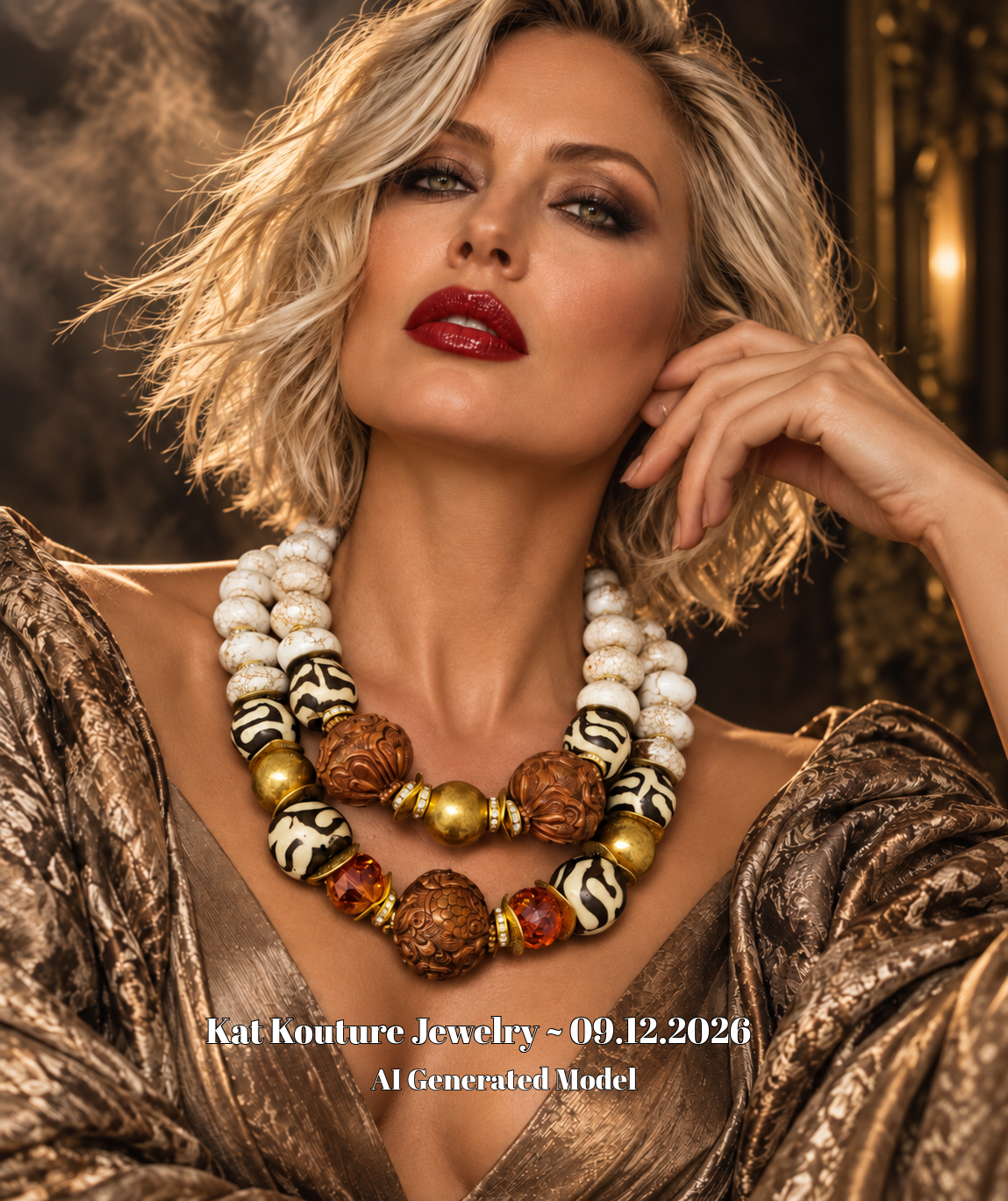 White Magnesite Crystal Bone & Copper Repousse Luxury Luxury Necklace