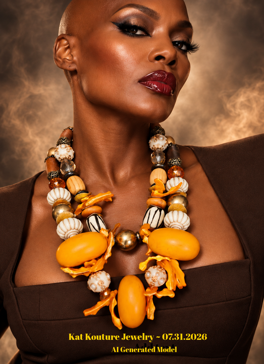 Yellow Moroccan Resin, Shell & Bone Statement Bib Necklace - OOAK