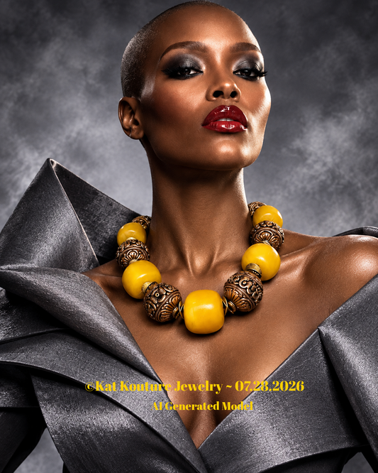 Copal Amber & Tibetan Copper Repousse Luxury Oversized Necklace