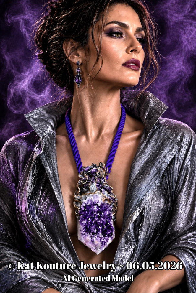 Rough Amethyst Baroque Sculpted Rope Gemstone Pendant - Luxury