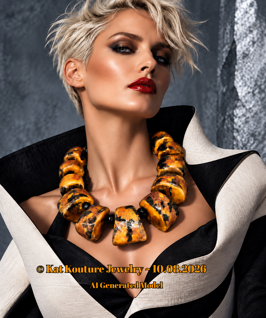 Oversized Sculpted Bead Animal Print Statement Luxury Necklace - Bold