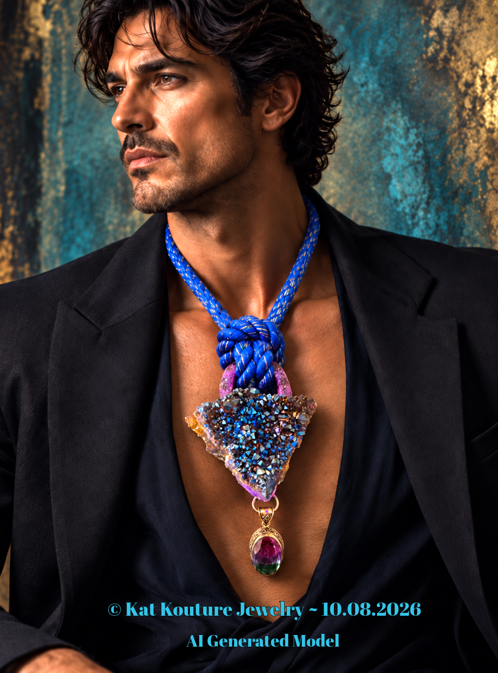 Titanium Quartz Pendant with Mystic Topaz Accent - Mens Couture Jewelry