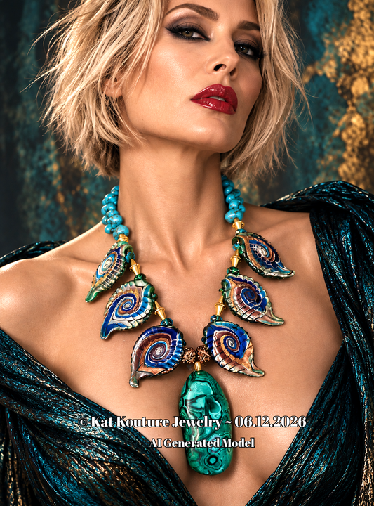 Polished Malachite Boulder Gemstone Pendant & Lampglass Leaf Necklace