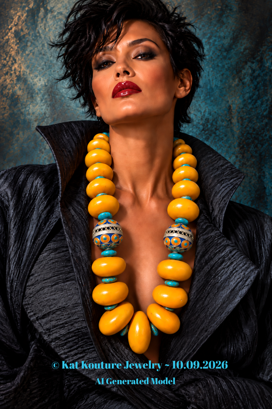 Oversized Moroccan Resin & Berber Egg Tribal Rope Necklace