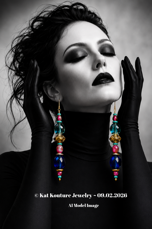 Jewel Tone Crystal & Gemstone Shoulder Duster Pierced Earrings