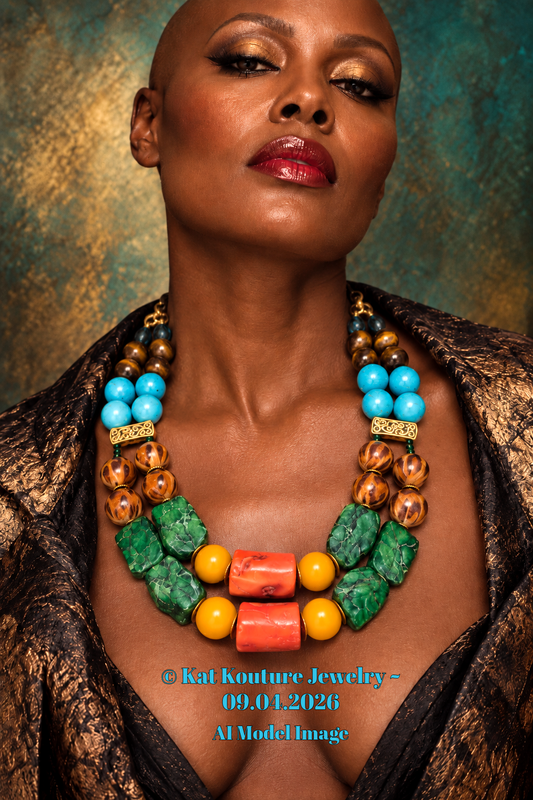 Colorful Mixed Media Beaded Two Strand Statement Necklace - Business