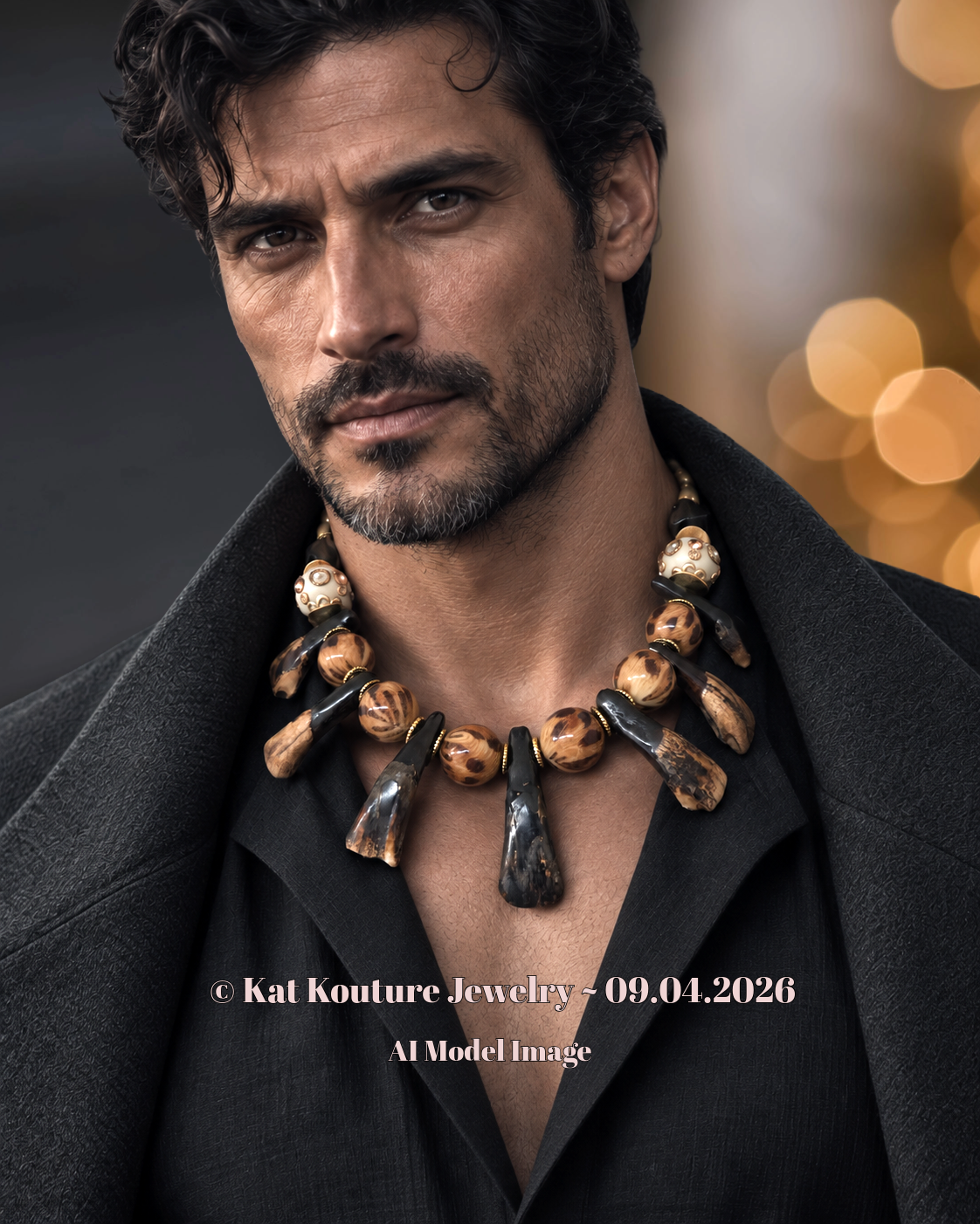 Leopard & Stained Buffalo Incisor Teeth Tribal Necklace - Androgynous