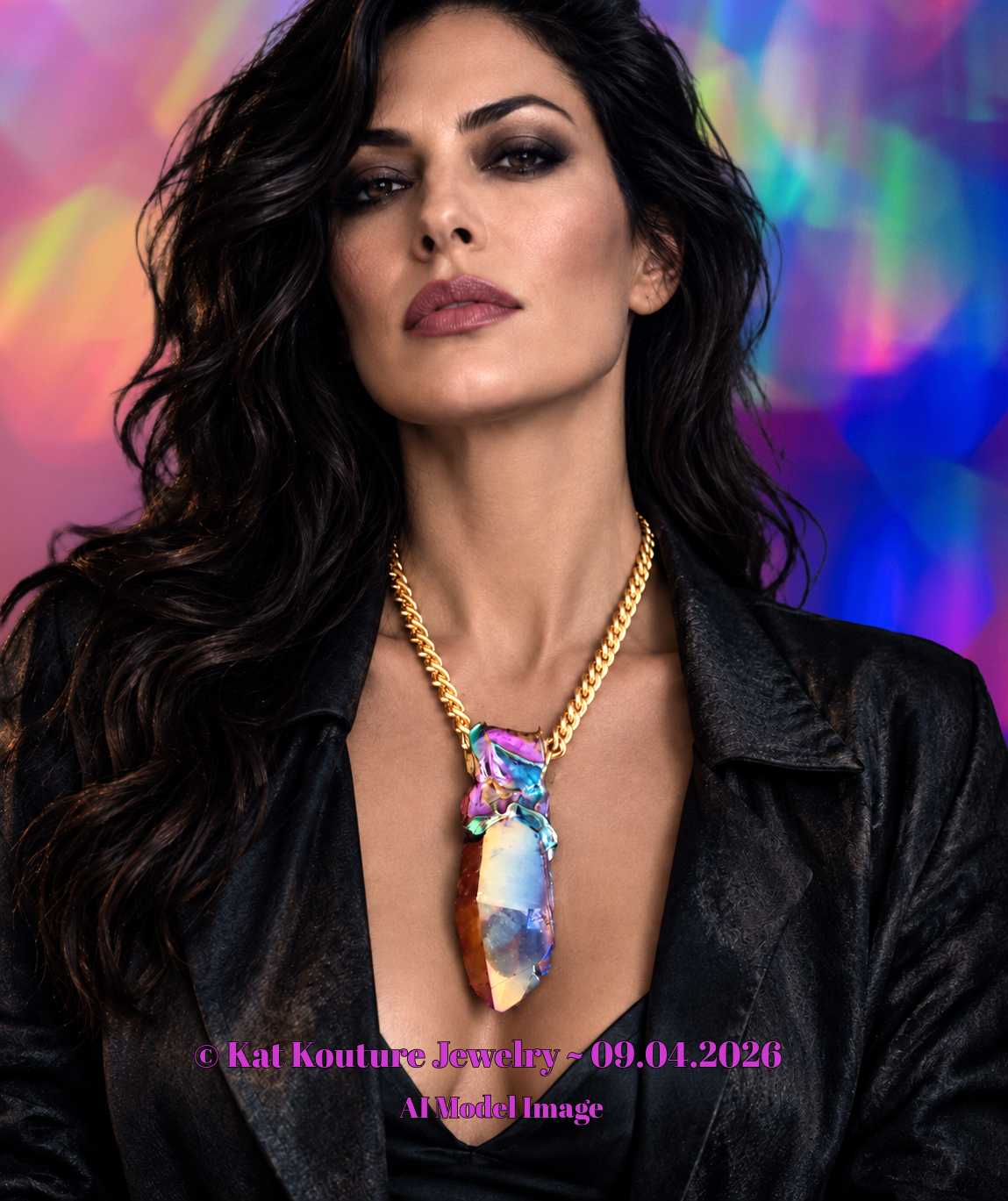 Unisex Titanium Quartz Rainbow Sculpted Amulet - Androgynous Styling