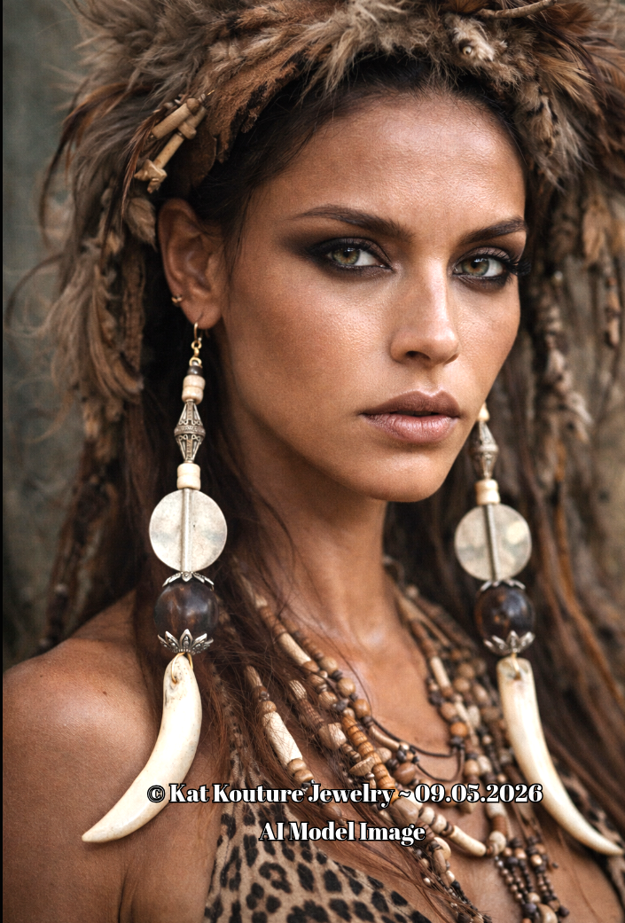 Tribal Inspired Tusk Shoulder Duster Pierced Earrings - Wild & Exotic