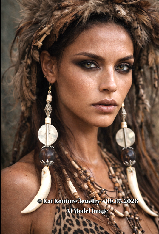 Tribal Inspired Tusk Shoulder Duster Pierced Earrings - Wild & Exotic