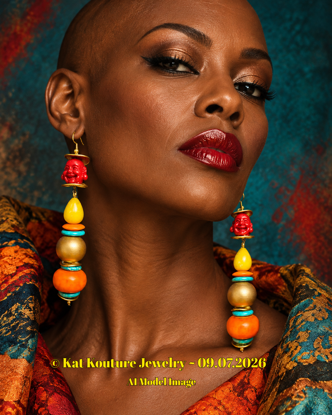 Red Buddha Long Beaded Tribal Statement Statement Earrings - OOAK