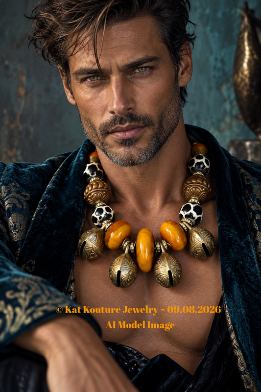 Bold Ethnic Tribal Necklace with Brass Bells – Androgynous Style