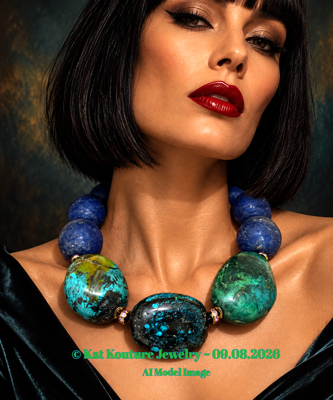 Hubei Turquoise Bold Boulder Choker - Ode to Iris Apfel Style