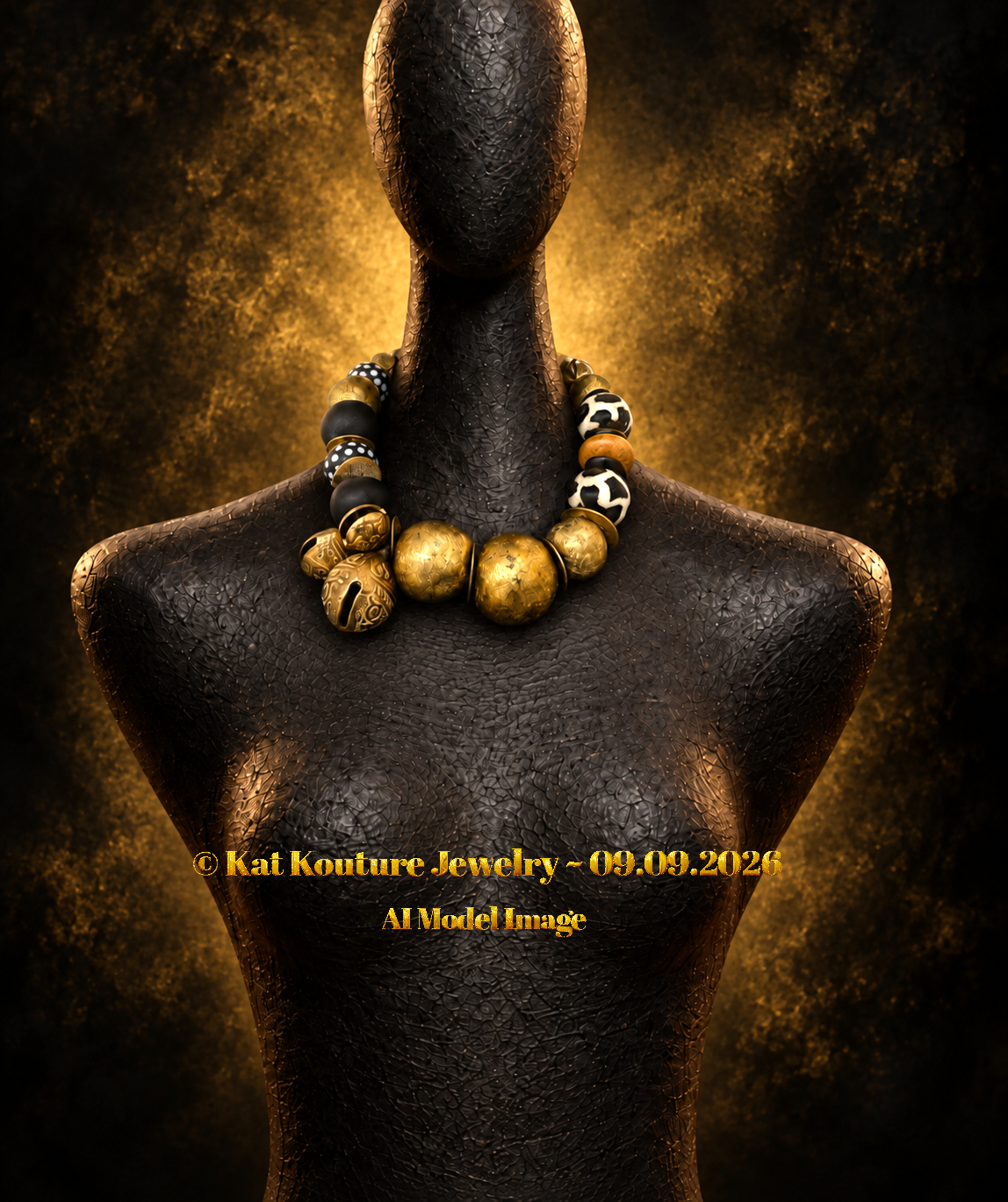 African Oversized Yoruba Brass & Zebu Bone Beaded Tribal Choker