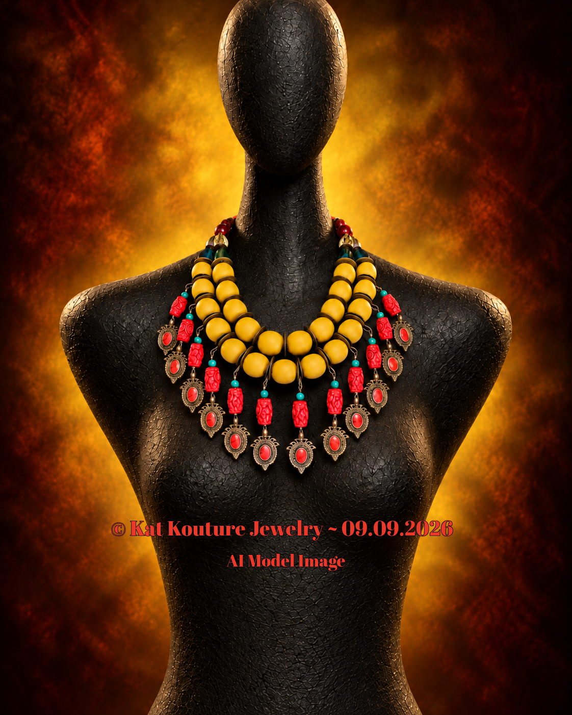 Yellow Red Green Ornately Beaded Chest Piece - OOAK Haute Couture