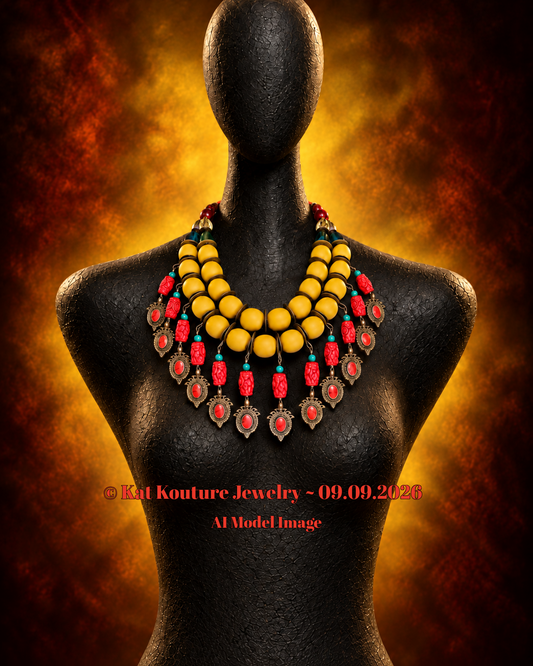 Yellow Red Green Ornately Beaded Chest Piece - OOAK Haute Couture