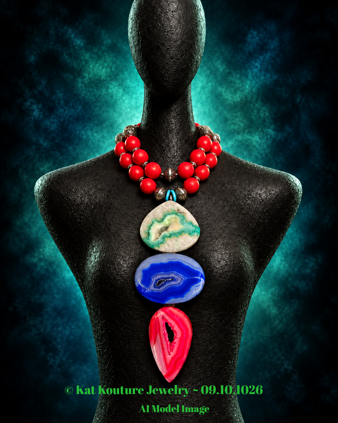 Agate Totem Statement Pendant - Magnesite Citrine 3 Strand Necklace