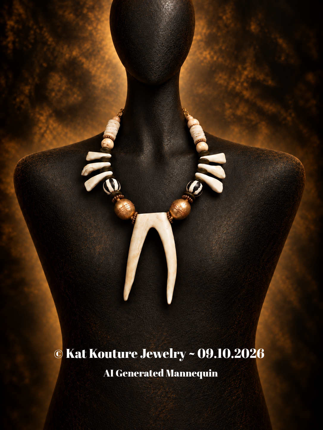 Wild & Exotic Sculpted Antler, Bone Tooth and Shell Tribal Necklace