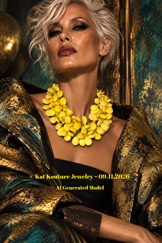 Yellow Briolette Teardrop & Crystal Statement Necklace - Bold OOAK