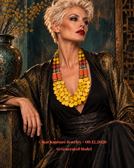 Bold & Chunky Yellow Gemstone and Oversized Peach Coral Chest Piece