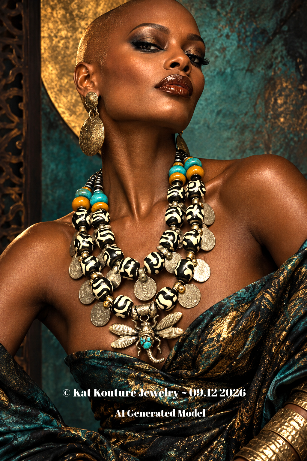 Exotic High-End Zebu Bone Tribal Statement Necklace With Kuchi Coins