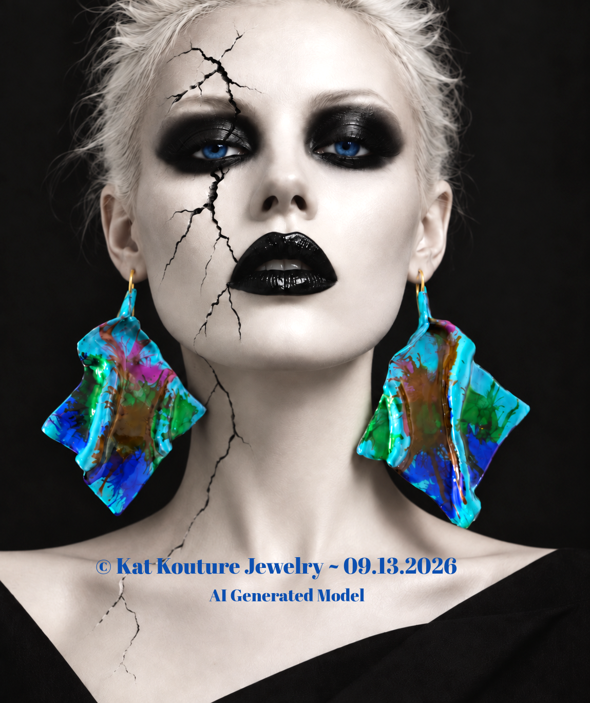 Sculpted Avant Garde Jewel Tone Alcohol Ink Pierced Earrings - Couture