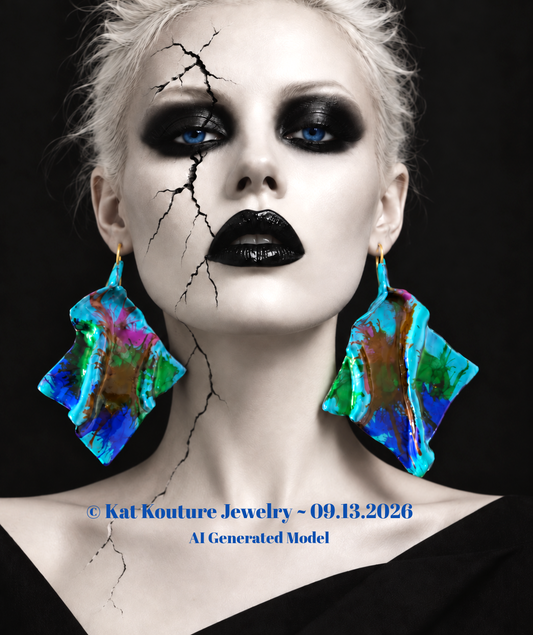 Sculpted Avant Garde Jewel Tone Alcohol Ink Pierced Earrings - Couture
