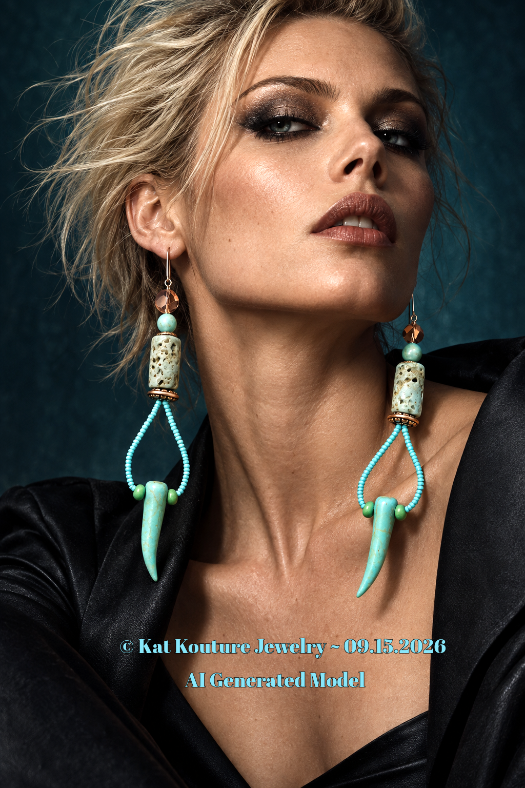 Blue Gemstone Tusk Shoulder Dusters - Turquoise & Howlite Earrings