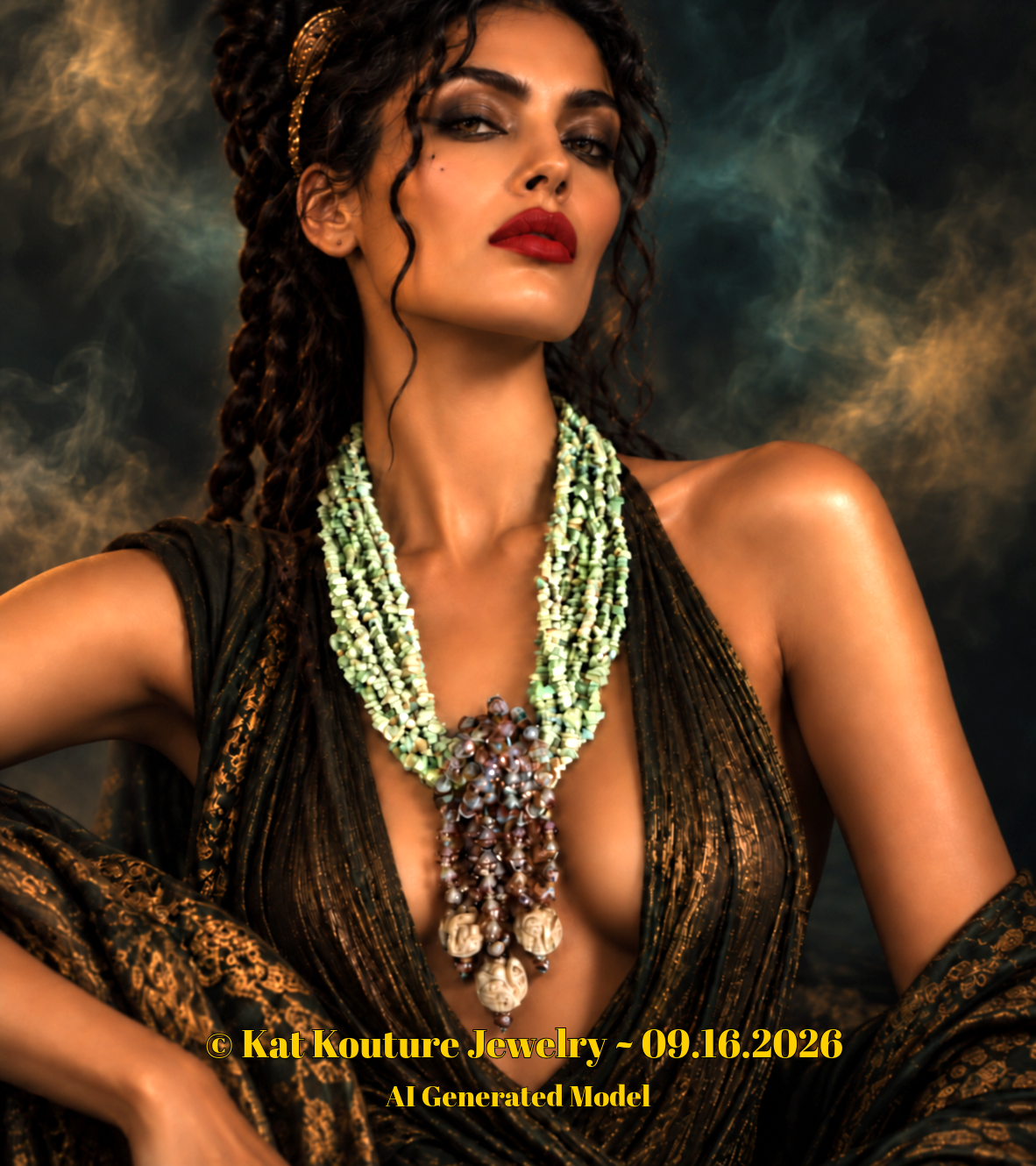 Amazonite Gemstone Multi Strand Statement Necklace With Ornate Dangles